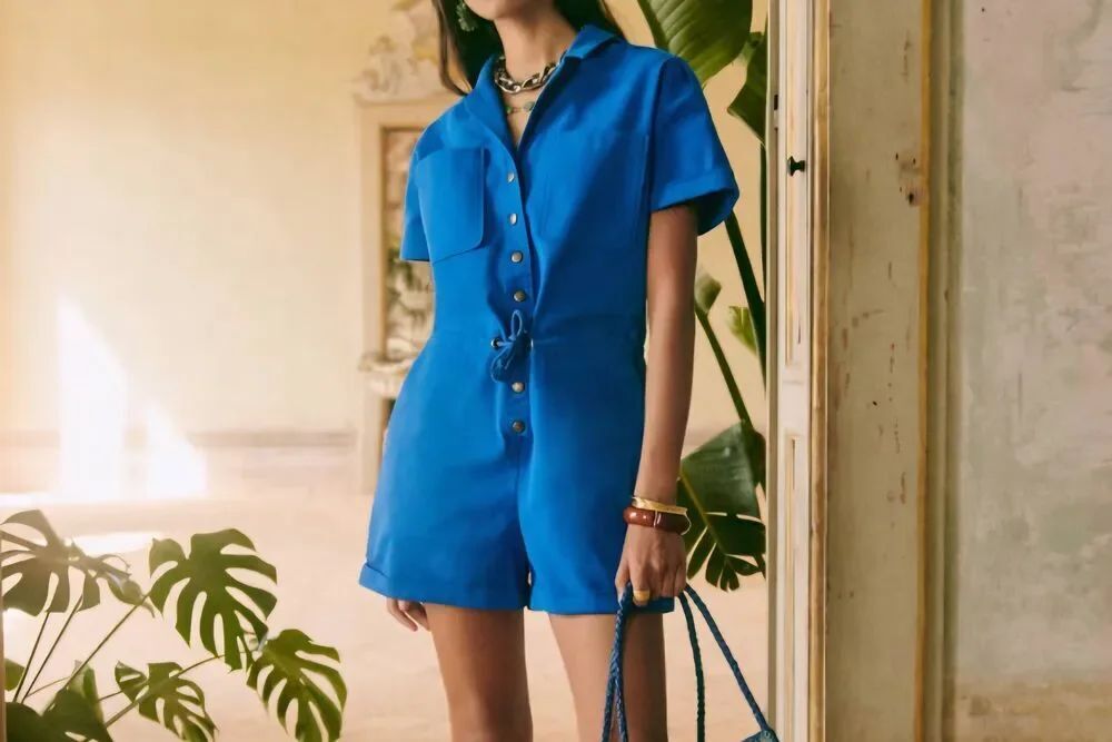 Sezane Kaou Jumpsuit in bright blue sz 34/US 2